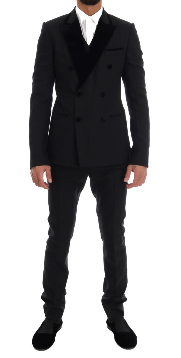 Black Wool Stretch Double Breasted Suit