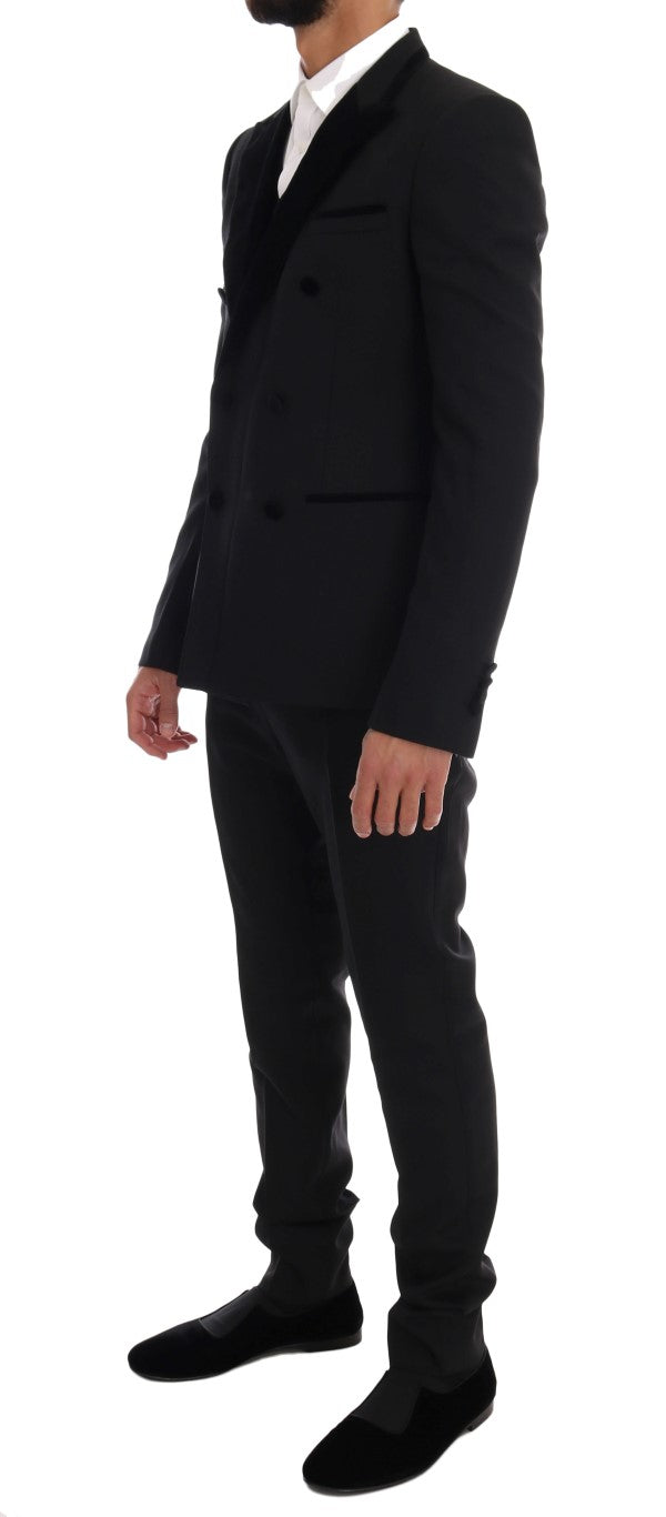 Black Wool Stretch Double Breasted Suit