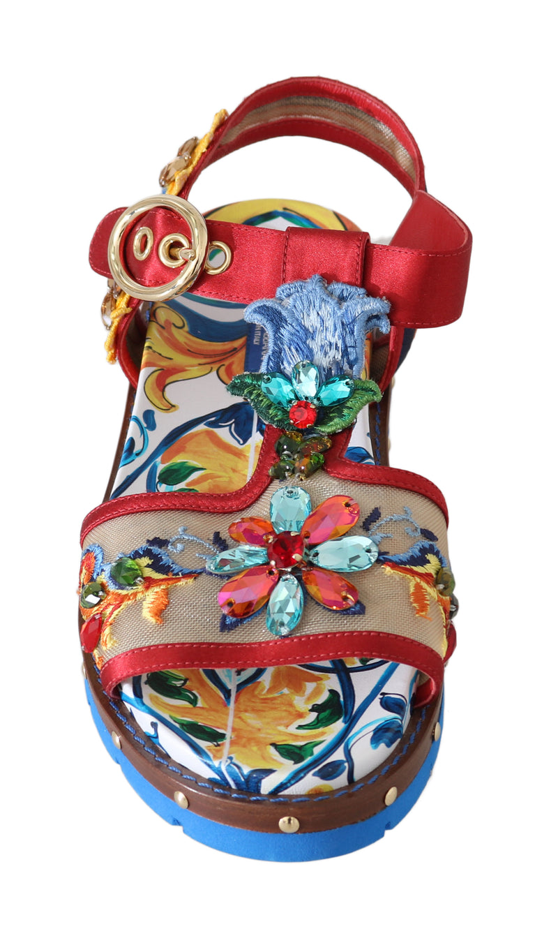 Red Leather Majolica Crystal Sandals