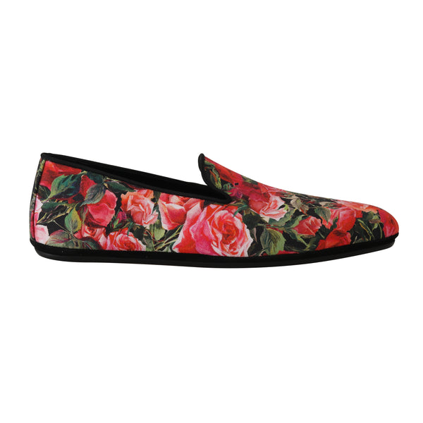 Red Roses Floral Canvas Slides Loafers