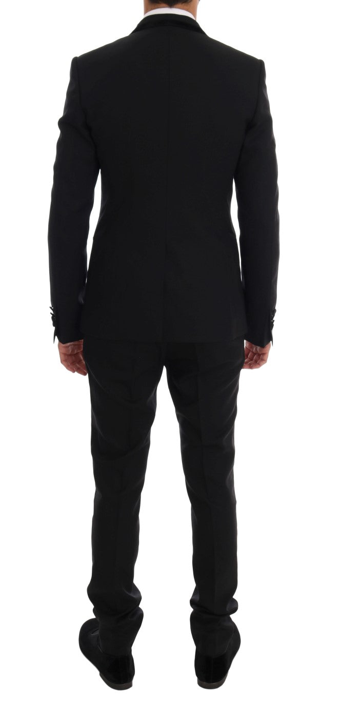 Black Wool Stretch Double Breasted Suit