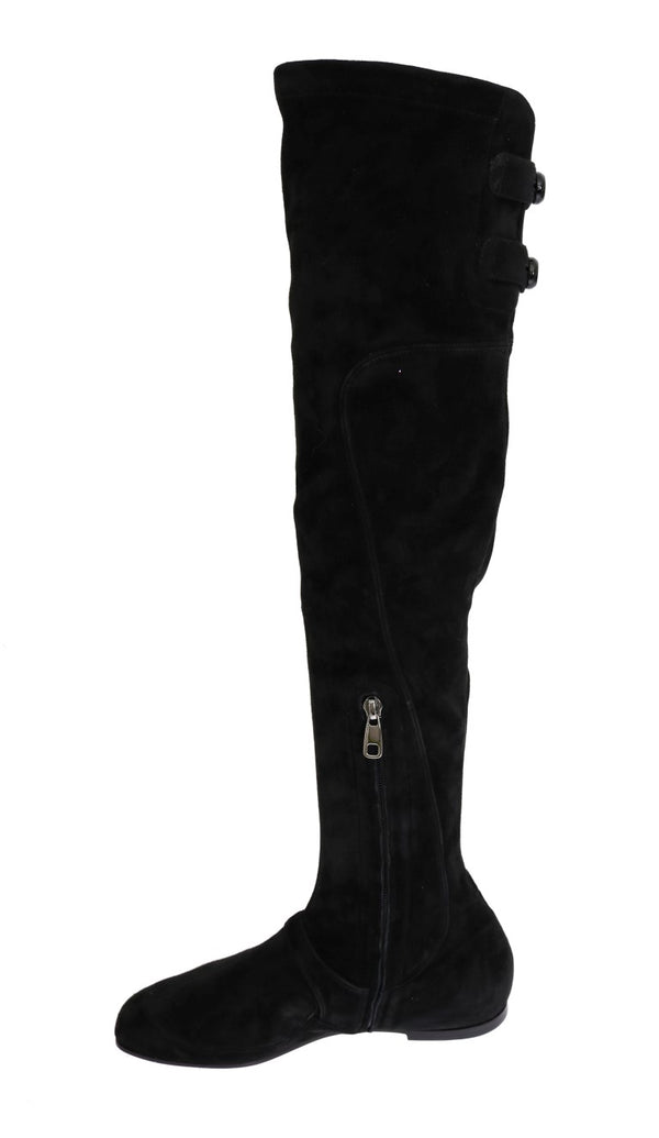 Black Suede Leather Stretch Boots