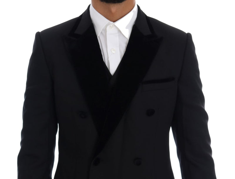 Black Wool Stretch Double Breasted Suit