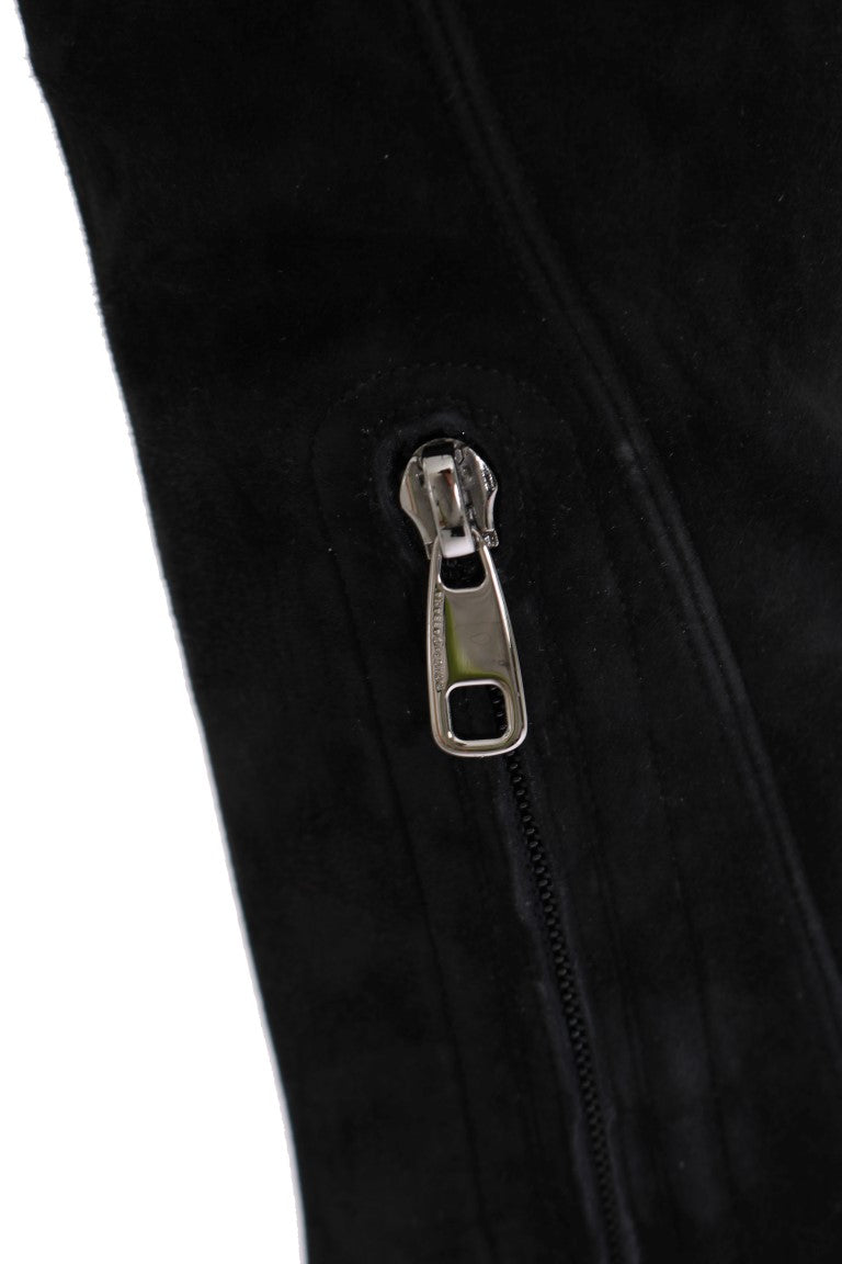 Black Suede Leather Stretch Boots