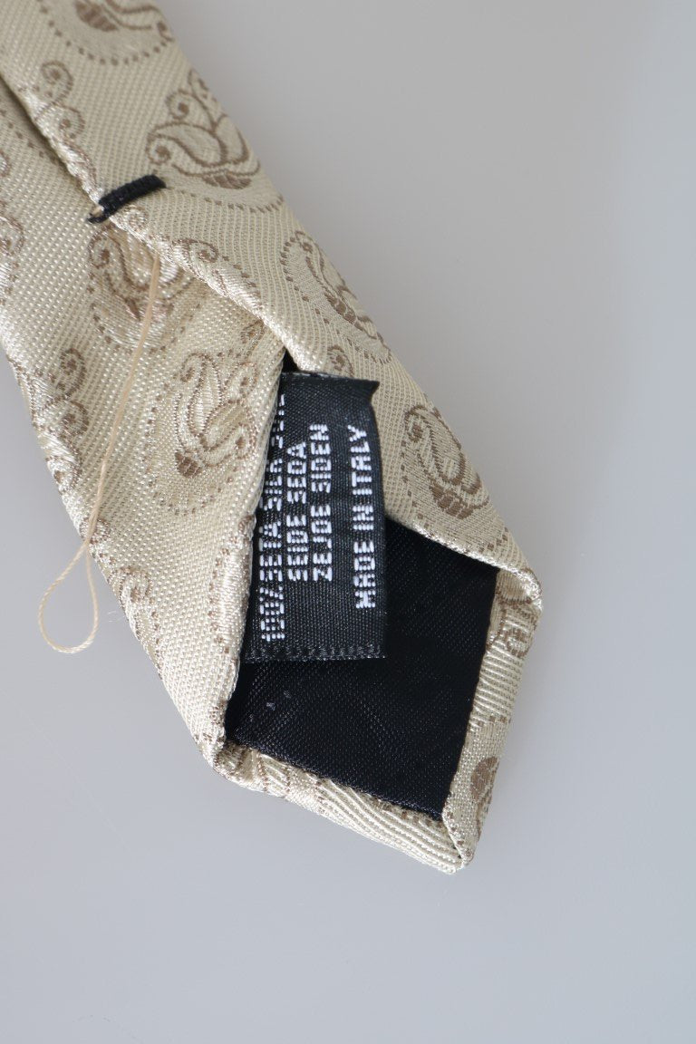 Beige Silk Floral Pattern Slim Tie