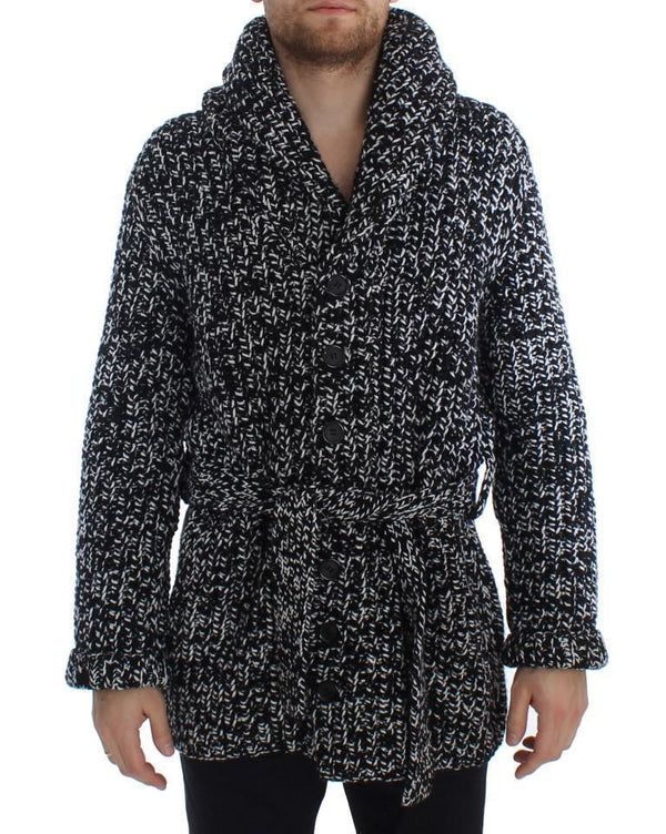 Black White Cashmere Knitted Cardigan Sweater