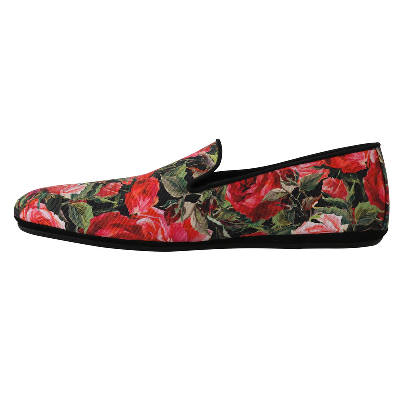 Red Roses Floral Canvas Slides Loafers