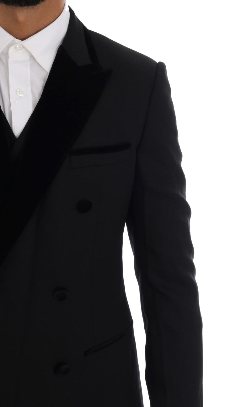 Black Wool Stretch Double Breasted Suit