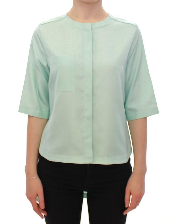 Green silk button down shirt