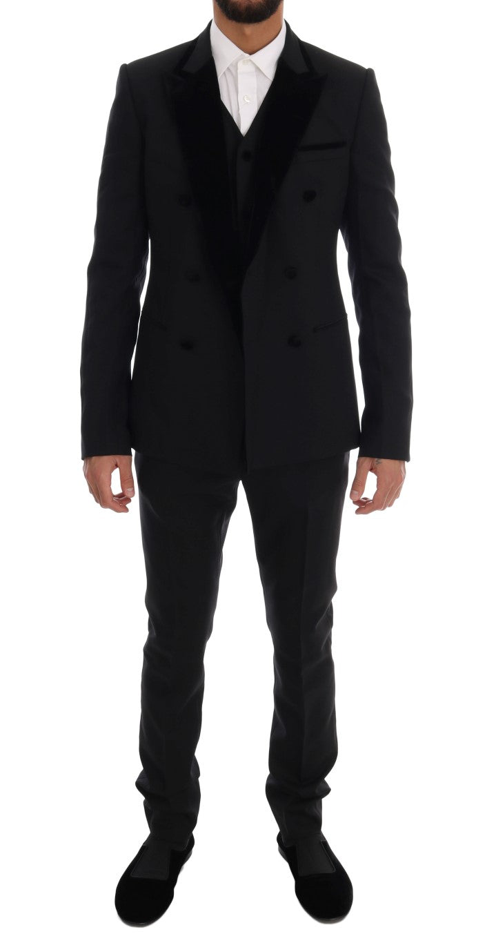 Black Wool Stretch Double Breasted Suit