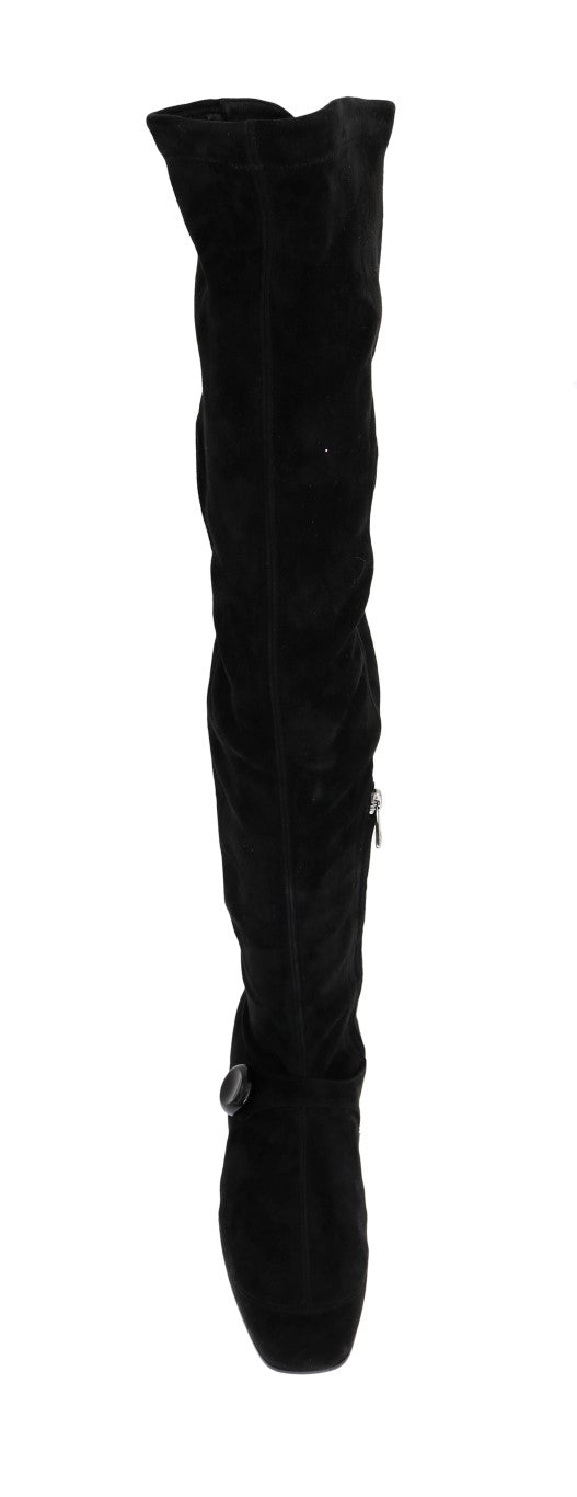 Black Suede Leather Stretch Boots