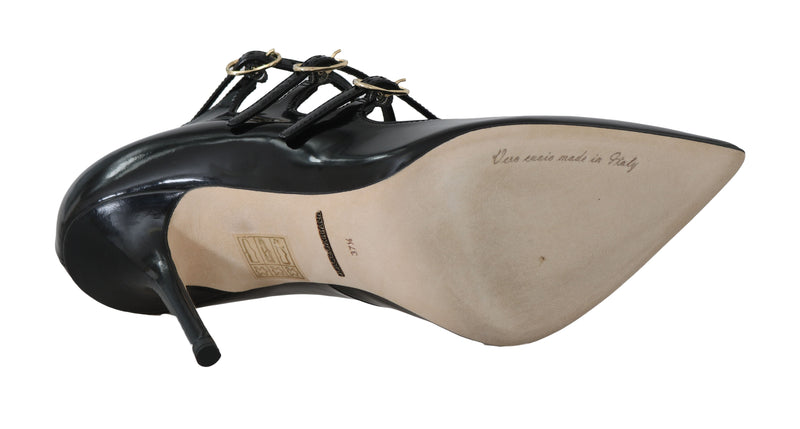 Black Leather Stiletto Pumps Sandals