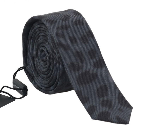 Gray Silk Black Dotted Slim Tie