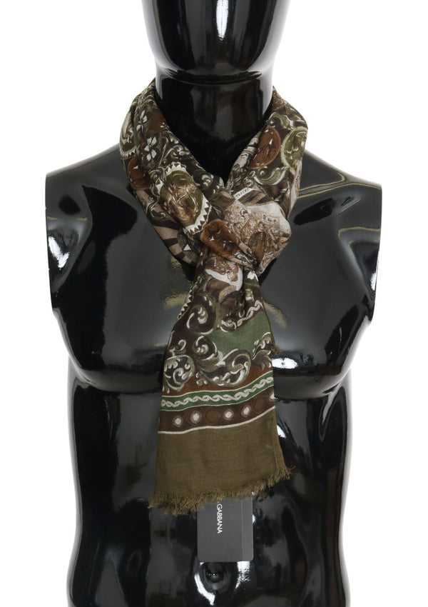 Green Cashmere "Teatro die Pupi" Print Scarf