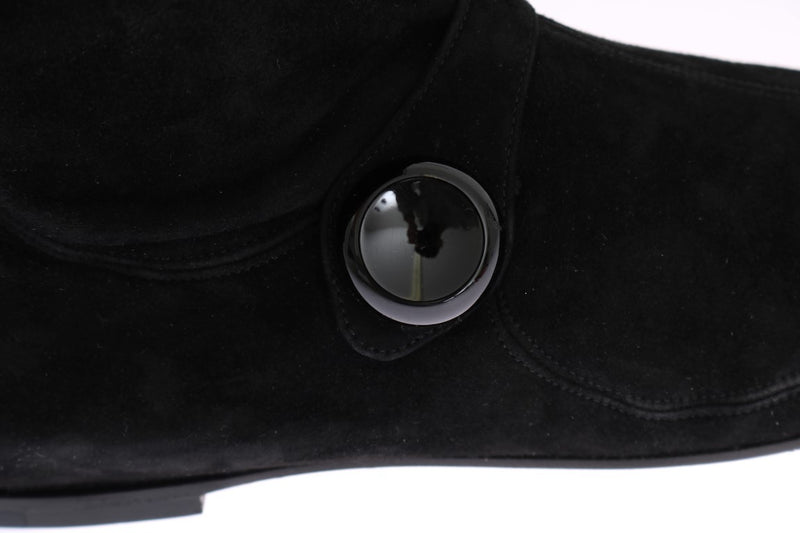 Black Suede Leather Stretch Boots