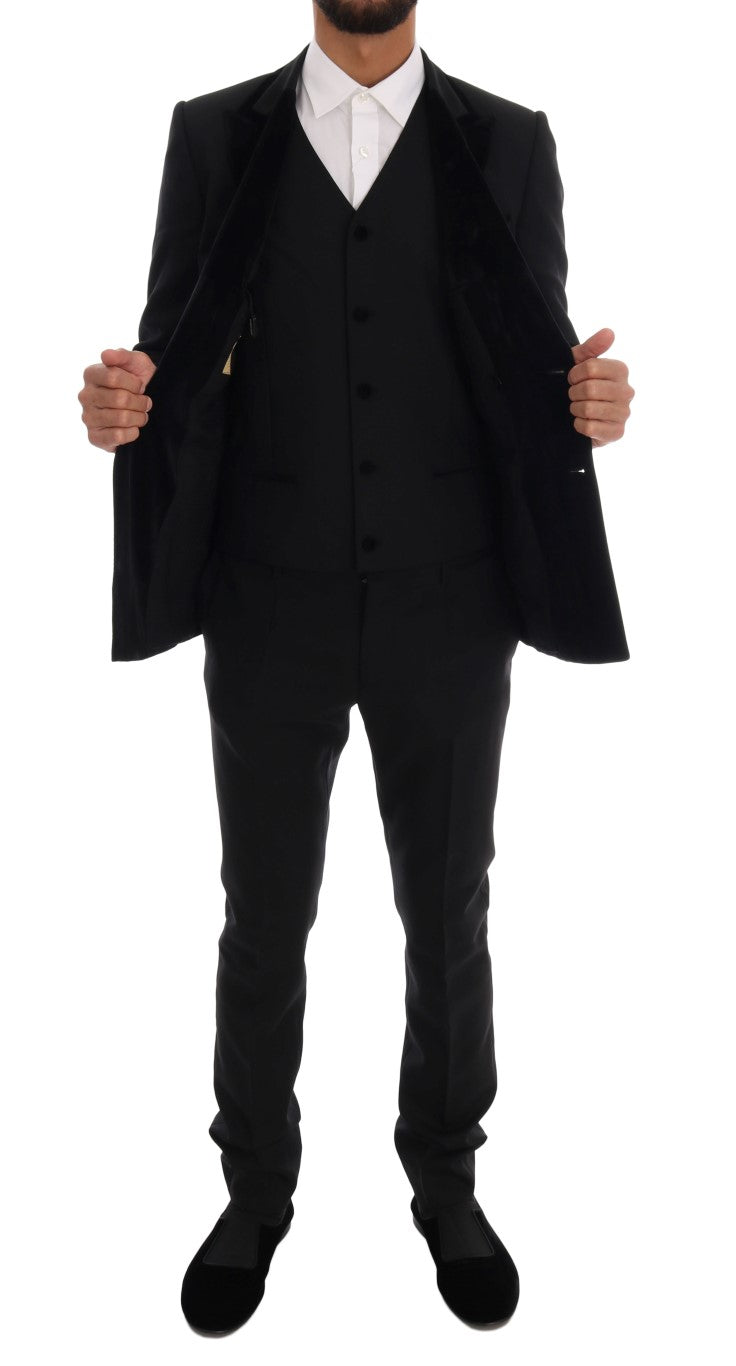 Black Wool Stretch Double Breasted Suit