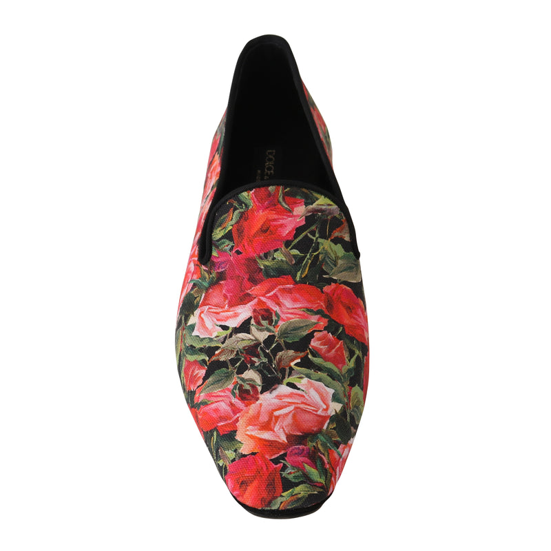 Red Roses Floral Canvas Slides Loafers