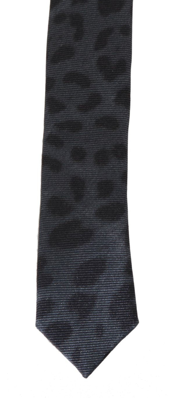 Gray Silk Black Dotted Slim Tie