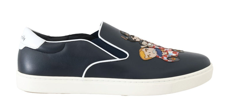 Blue Leather Family Embroidered Loafers