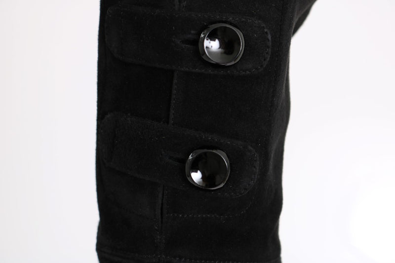 Black Suede Leather Stretch Boots