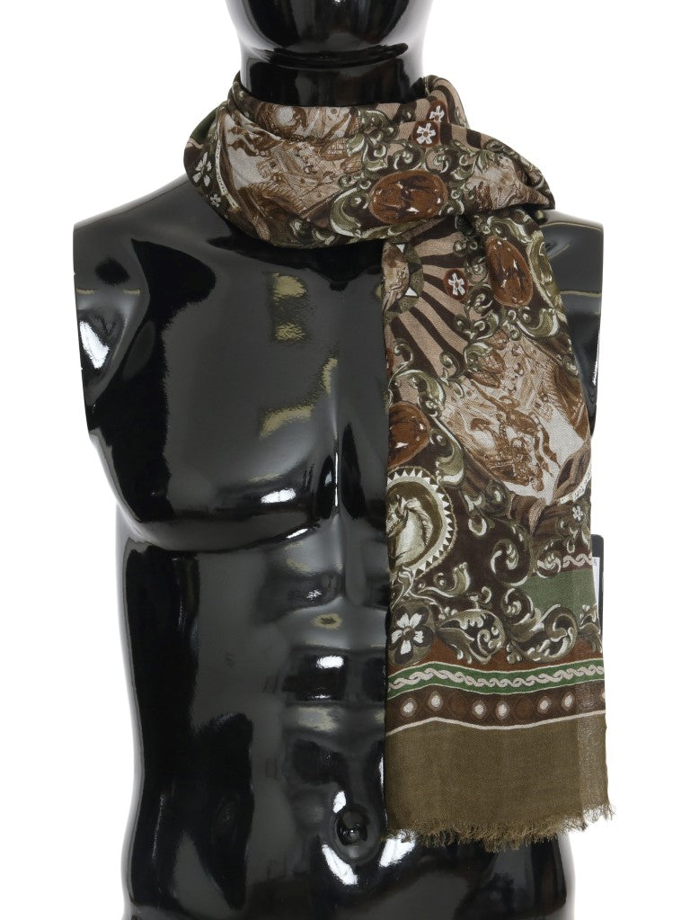 Green Cashmere "Teatro die Pupi" Print Scarf