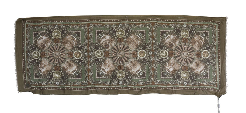 Green Cashmere "Teatro die Pupi" Print Scarf