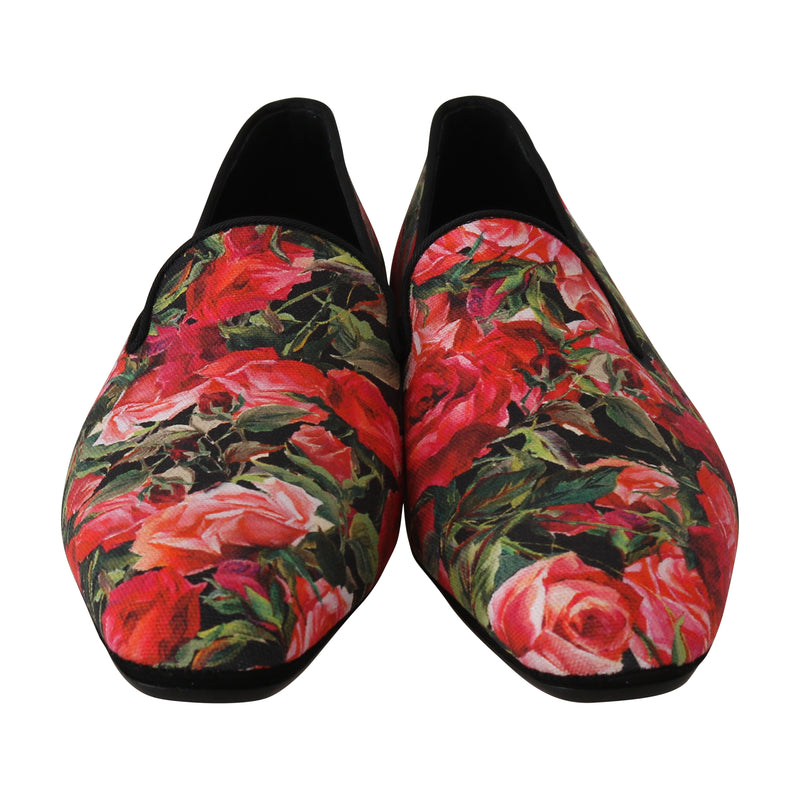 Red Roses Floral Canvas Slides Loafers