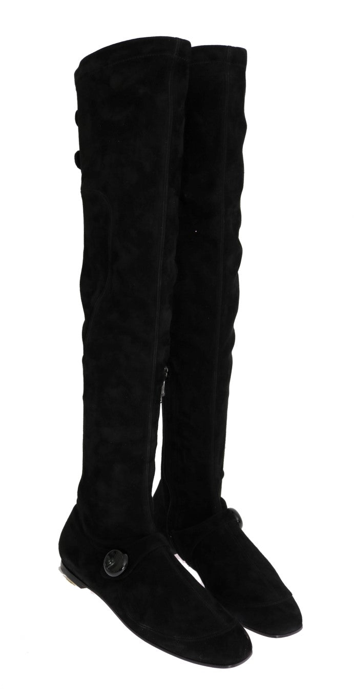 Black Suede Leather Stretch Boots