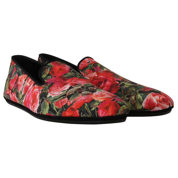 Red Roses Floral Canvas Slides Loafers