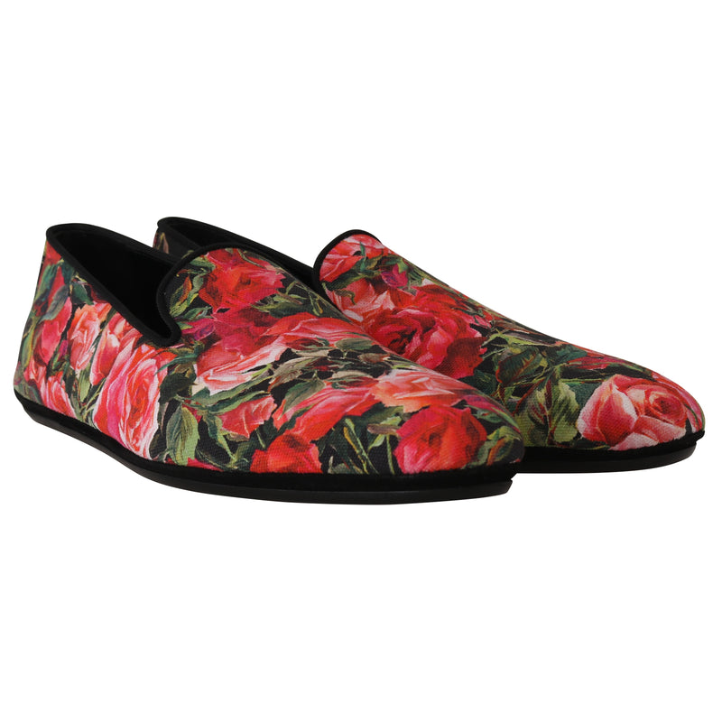 Red Roses Floral Canvas Slides Loafers