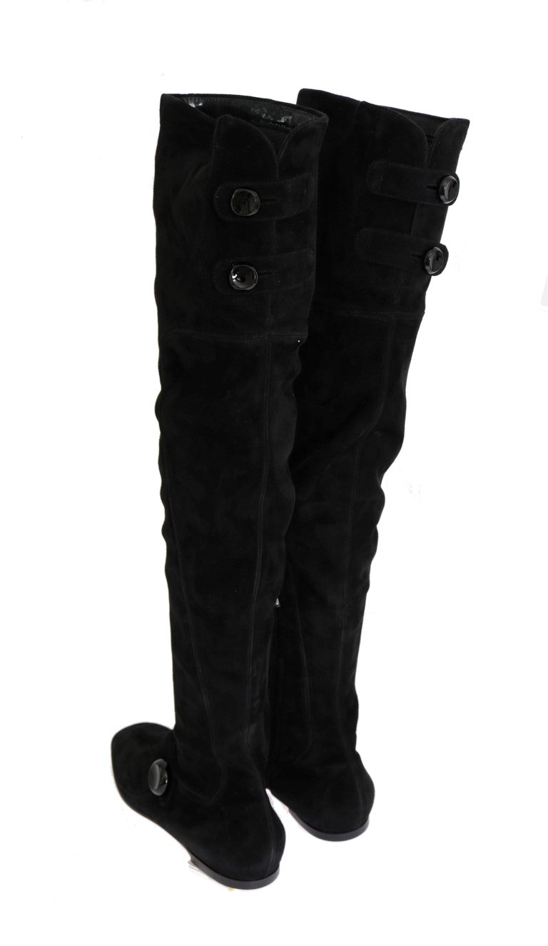 Black Suede Leather Stretch Boots