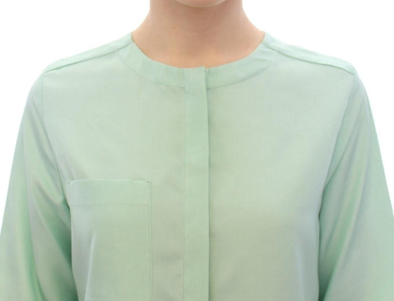 Green silk button down shirt