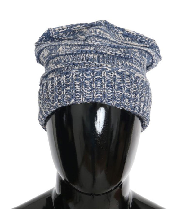 Blue White Wool Winter Beanie