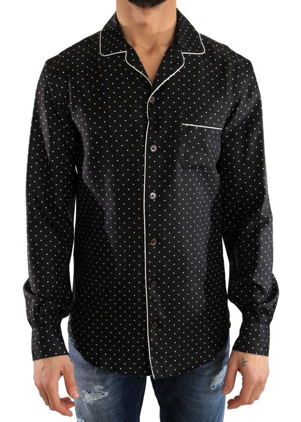 Black White Polka Dot Silk Shirt