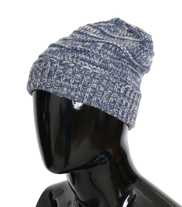 Blue White Wool Winter Beanie