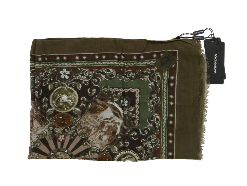 Green Cashmere "Teatro die Pupi" Print Scarf