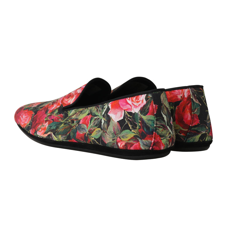 Red Roses Floral Canvas Slides Loafers