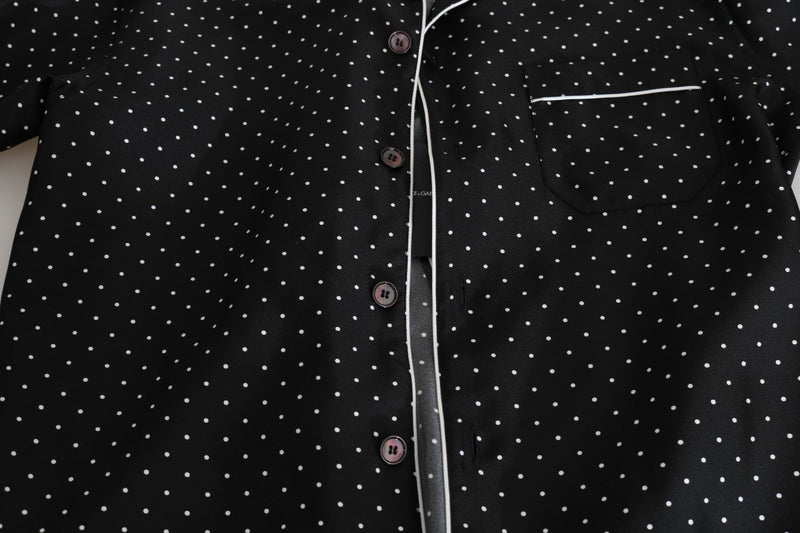 Black White Polka Dot Silk Shirt