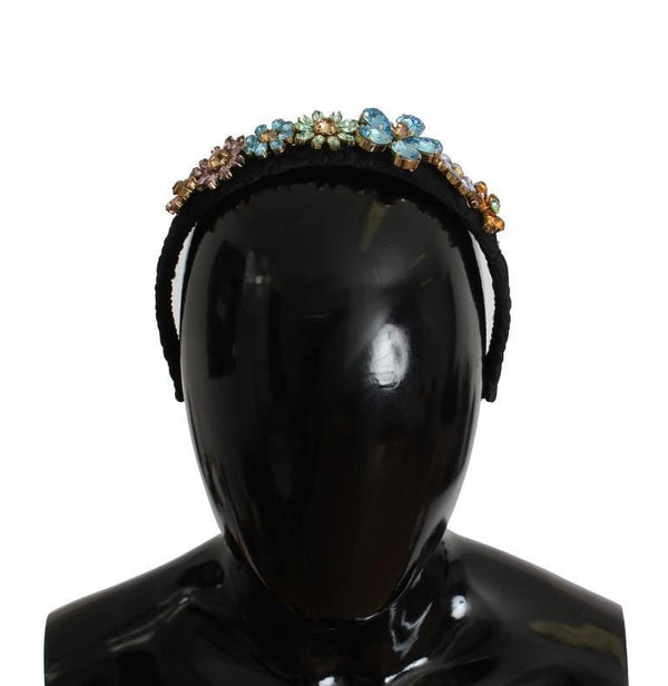 Black Brocade Gold Crystal Floral Headband
