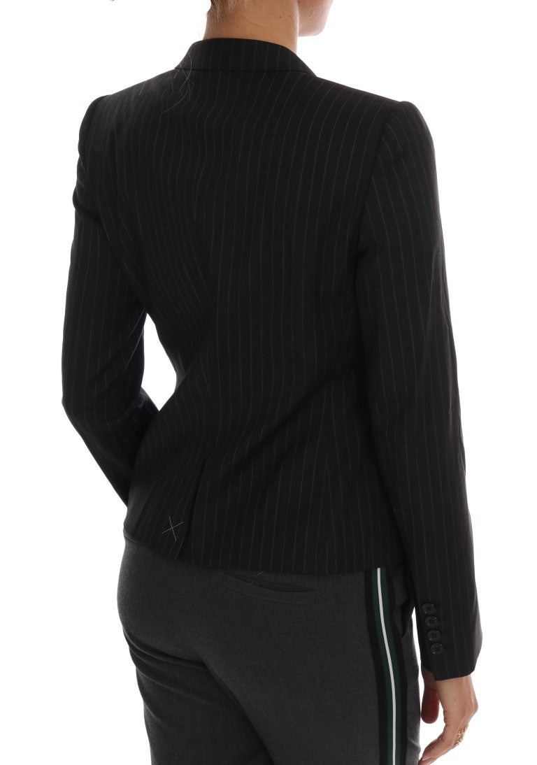 Black Striped Wool Blazer Jacket