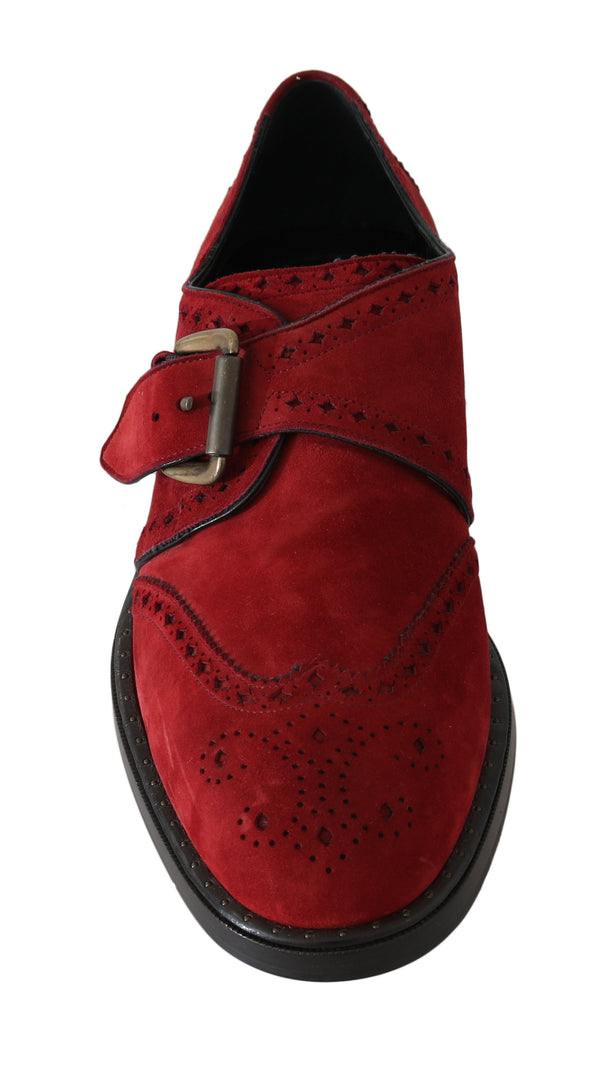 Red Bordeaux Suede Monkstrap Dress Shoes