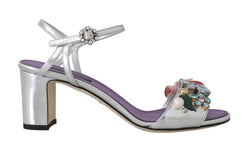 Silver Crystal Floral Sandals Shoes