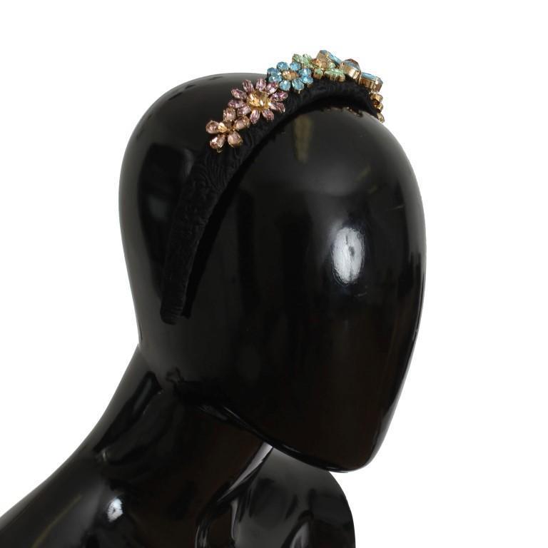 Black Brocade Gold Crystal Floral Headband