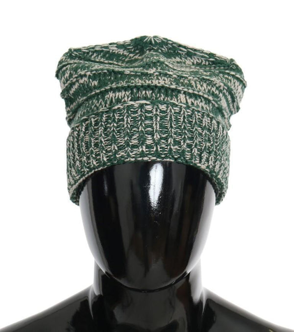 Green White Wool Winter Beanie