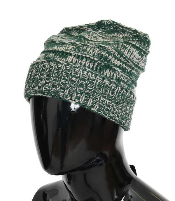 Green White Wool Winter Beanie