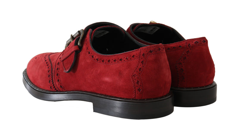 Red Bordeaux Suede Monkstrap Dress Shoes