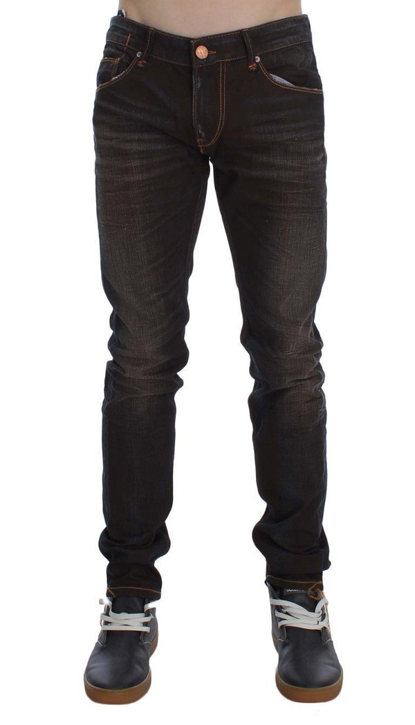 Brown Wash Cotton Stretch Slim Fit Jeans