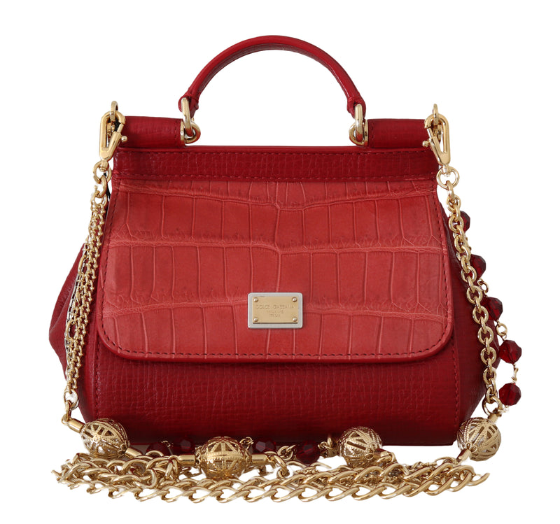 Red MISS SICILY Crocodile Leather Mini Shoulder HandBag