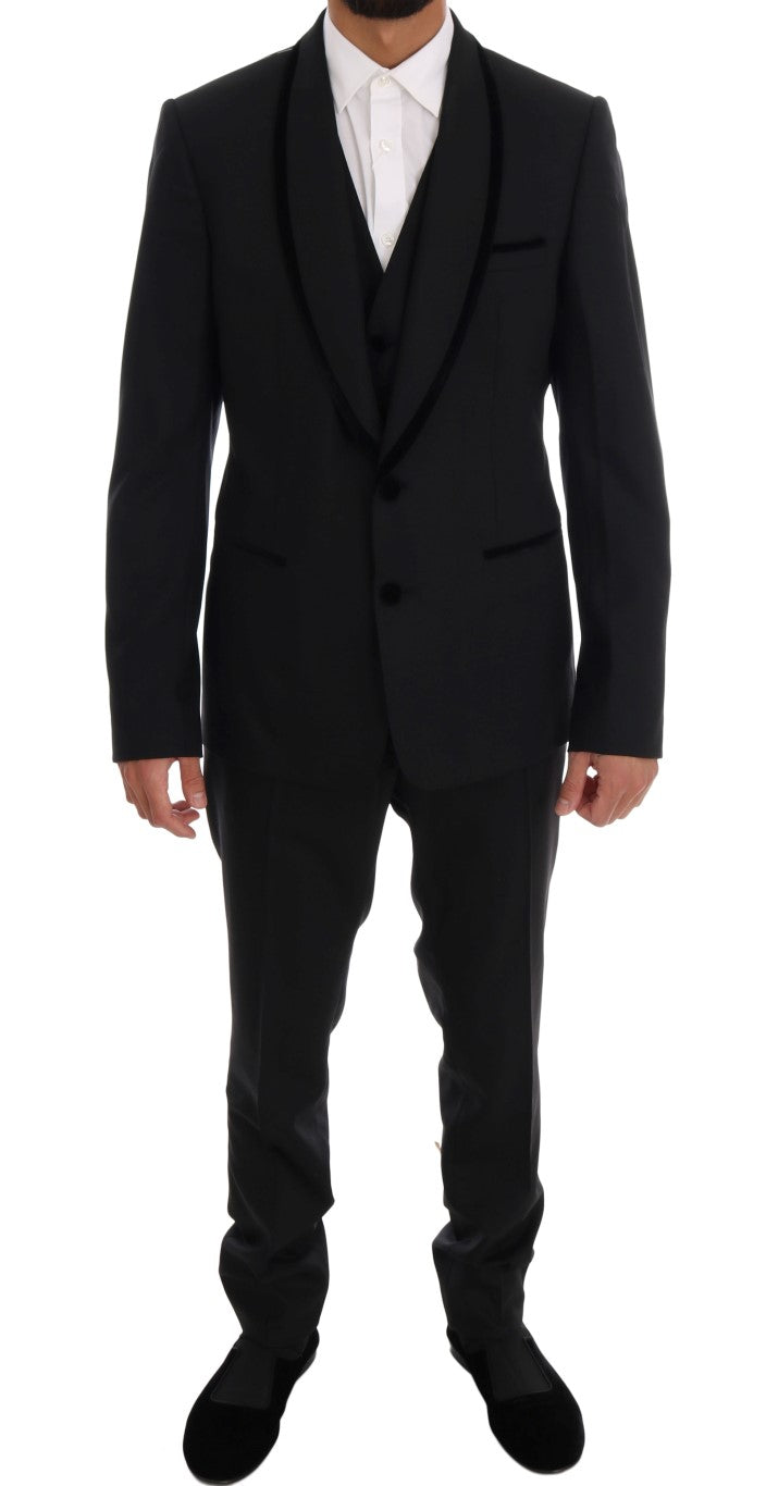 Black Wool Stretch Slim Fit 3 Piece Suit