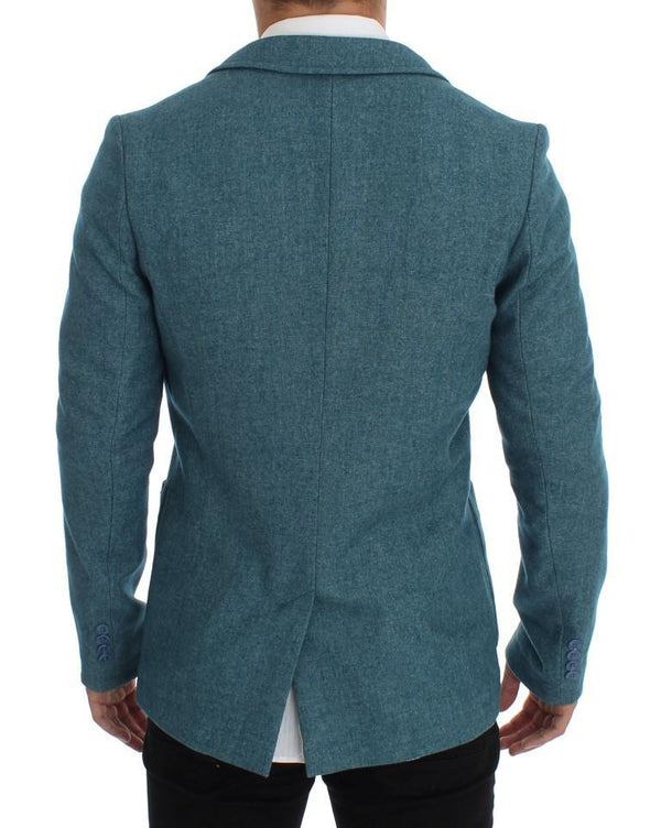 Blue Wool Blend Two Button Blazer